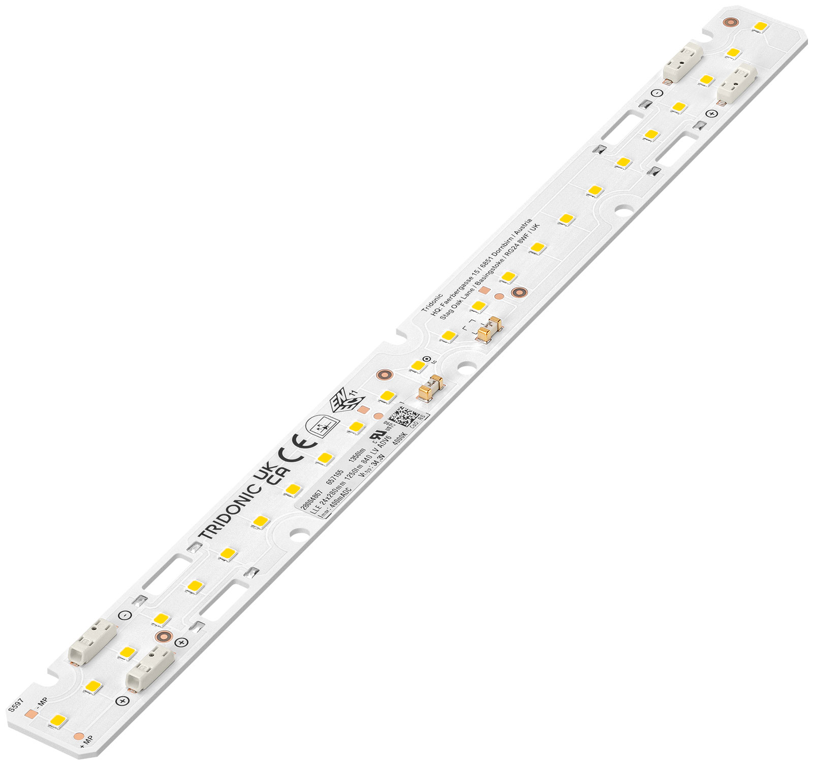 LLE 24x280mm 1250lm 927 LV ADV6 LED Linear Modul Abmessung: 279x23,6x5,5mm Farbtemperatur: warmweiss / 2700K520lm - 3,0W - bei 100mA - 31,8V 1.056lm - 6,5W - 200mA - 32,7V 1.71