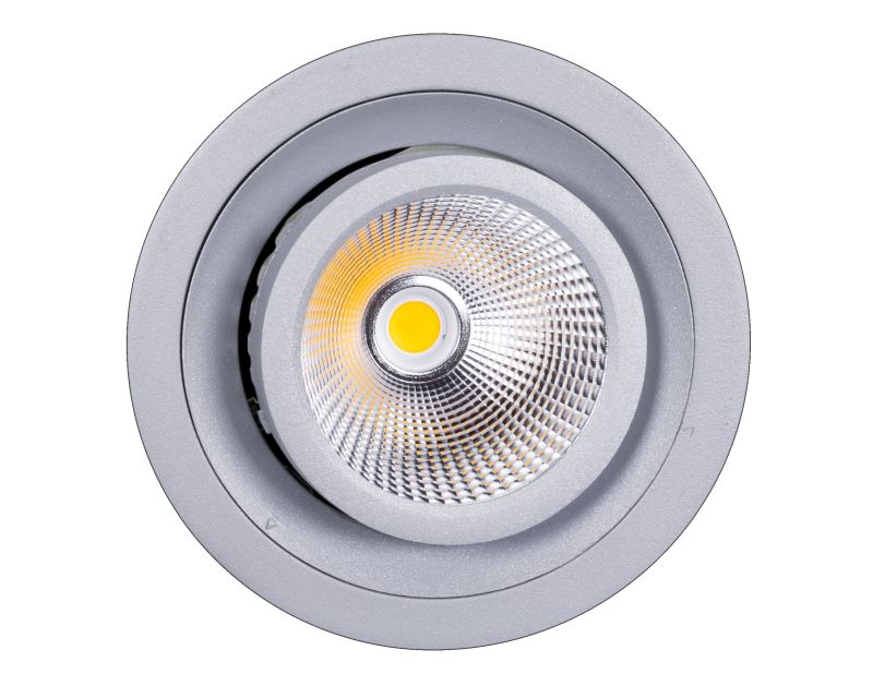 STORE LIGHT ONE 29W silberfarbig 24° 3000K TRIACØ152 x 122mm Bohrloch: Ø142mm Reflektor 24° Drehbereich: 358° Schwenkbereich: 60° beide Achsen mit Rastung 3000K, CRI>80