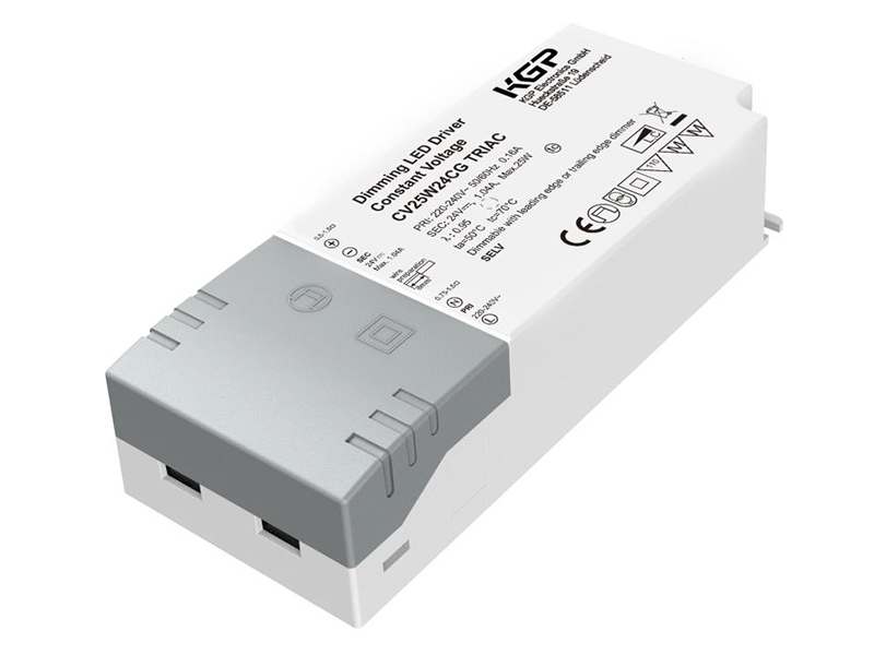 CV 25W 24 CG Triac LED Konstantspannungstreiber 24V DC/ 25W, Phasen dimmbar Leistung: 25W Ausgangsspannung: 24V DCDimmbar über Phasenan-/abschnitt Abmessungen= LxBxH: 137x50x15,5mm