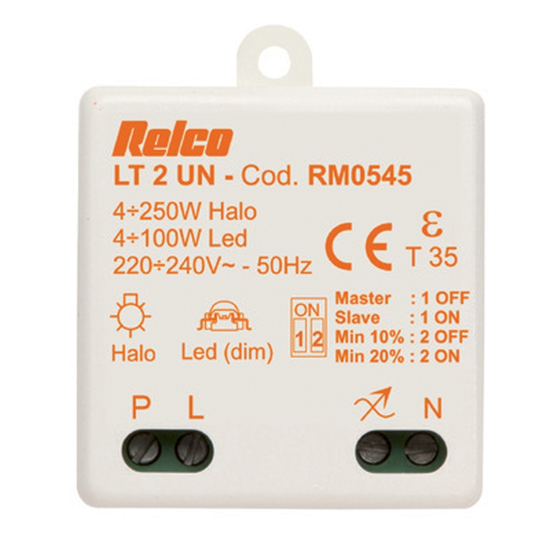Universeller LED-Einbaudimmer LT 2 UN Leistung (W): HALO 4-250W; LED 4-100W Einbau in Anschlussdosen Ohne eingebaute Kontrollleuchte Kein Summen Anschluss mit Klemmleiste m