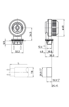 Schutzfassung G13, IP66 / IP67, für T8 Leuchtstoffröhren Ø 26mm, mit Einsteckfuß, 2A-250V / T130(Tm110)