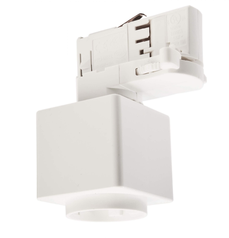 3-Phasen Schienensystem, D Line Steckdosenadapter, Verkehrsweiß RAL 9016 Eingangsspannung: 230 V/AC Schutzklasse: IP20 Abmessungen: 58,5x53,5x103mm 