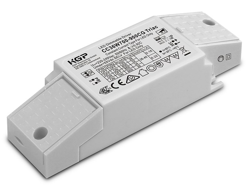 CC36W700-900CG Triac LED Treiber / LED Konverter dimmbar  36W 700-900mA 26-40V DC Phasendimmbar (TRIAC) 10%-100% LxBxH: 137,6(97,8)x44x30mm Ripple unter 2% mit Zugentlastung St