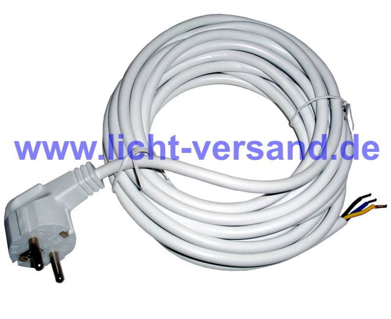 Anschlusskabel 3 x 1,0mm², 2,0m weiss, mit Schuko Winkelstecker, Kabelenden mit Aderendhülse Anschlusskabel 3 x 1,0mm², 2,0m weiss, mit Schuko Winkelstecker, Kabelenden mit Aderendhülse