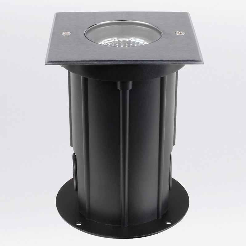 Bodeneinbauleuchte Inground advance COB small S 6W 830 LED aus Edelstahl 316 mit 24° Abstrahlwinkel und IP67 für den Außeneinsatz inkl. PVC Einbautopf quardatische Bauform Lebensdauer 
