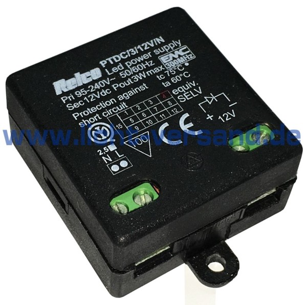 LED Konveter PTDC/3/12V/N mit 3W 12V DC in extra kleiner Ausführung 42x40x21mm 42x40x21mm