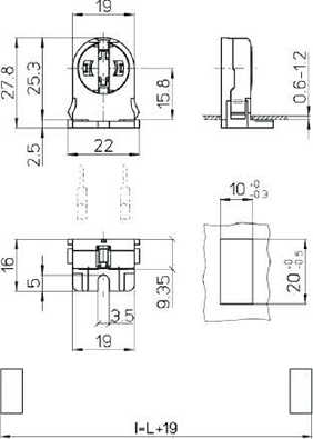 Fassung G5 für T5 Leuchtstoffröhren, zum Anschrauben, 2A - 500V / T130 (Tm110), ENEC03 Fassung G5 für T5 Leuchtstoffröhren, zum Anschrauben, 2A - 500V / T130 (Tm110), ENEC03