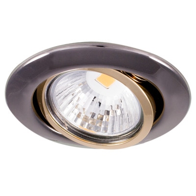 Einbauleuchte D-3830-04 RUND, schwarz chrom / Innenring gold, schwenkbar, für Halogenlampe oder LED Lampe MR16 Ø50mm, mit patentierter Lampenhalterung (ohne Sprengring !) Passendes Zubehör für die