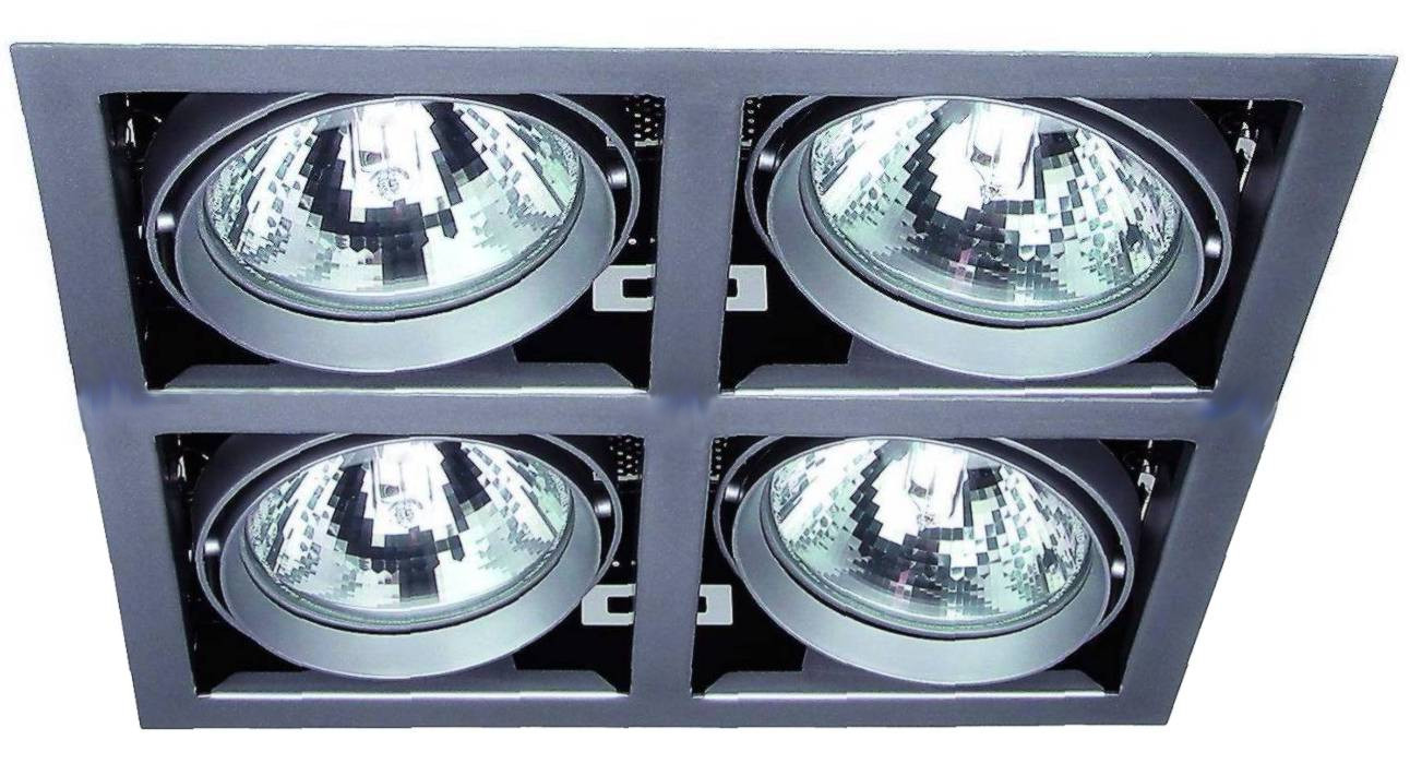KD E2 CDM kardanische Einbauleuchte für 4x 35W oder 70W CDM-T Lampe   Gehäusefarbe: TITAN-MATT passendes Vorschaltgerät: HID-PV C70 / i oder HID-PV C 35 /i Aussen LxBxEinbautiefe: 340x340x