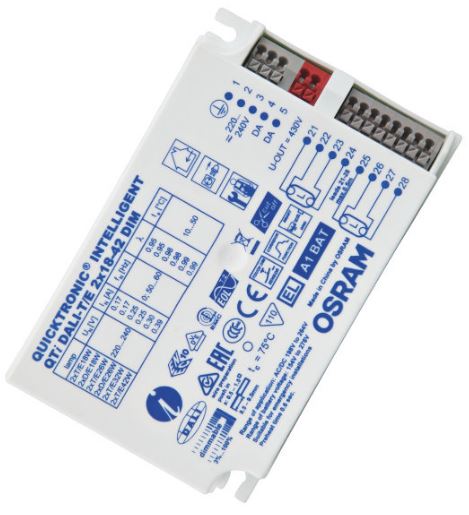 QTI DALI-T/E 2x18-42W 220-240V Dim TC-TEL mit Dali-Schnittstelle Touch DIM-Funktion (Dimmung per Taster) Dimmung 1-100% (3-100% bei Kompaktleuchtstofflampen) 2x26W TC/DE 2x24W, 2x4