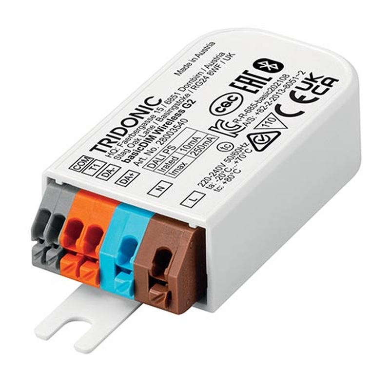 basicDim Wireless Modul G2 Casambi Ready Funk-Modul für basicDIM Garantierter Ausgangsstrom, DALI: 10mA Max. Ausgangsstrom DALI: 250mA Drahtlose Steuerung mittels Android- / iOS-Gerät