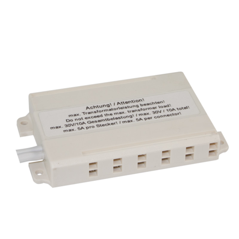 AMP Verteiler 12-fach mit 12 cm Kabel, LxBxH: 90x55x14mm, max. 300W AMP Verteiler 12-fach mit 12 cm Kabel, LxBxH: 90x55x14mm, max. 300W