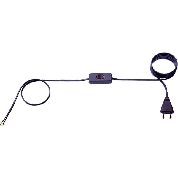 Anschlusskabel 2 x 0,75mm², schwarz, 180cm mit Eurostecker (CEE 7/16) mit 1-poligem Zwischenschalter