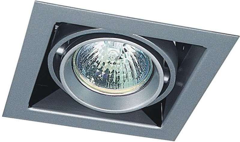 Kardanische Einbauleuchte für 1 x MR16 (Ø50mm) Halogenlampe, max 50W Gx5,3 Aussen LxB: 108x108mm Auschnitt L x B x Einbautiefe LxB: 95x95x100mm Auslaufartikel