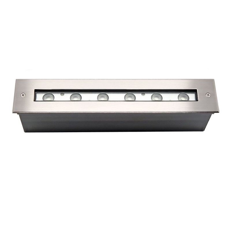 Lineare Bodeneinbauleuchte Mono 12W 830 mit 6 LED aus Edelstahl 316 und 30° Abstrahlwinkel und IP67 für den Außeneinsatz