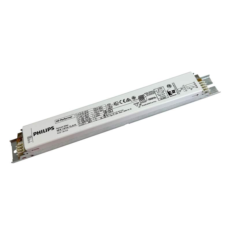 HF-P 118/136 TL-D III 220-240V 50/60Hz für 1x18W oder 1x36W T8 Leuchtstoffröhren (Ø26mm) Nachfolger von 91158900 HF-P 118 TL-D III LxBxH: 280x30x30 Auch für 1x36W PL-L Lampen und UV-C L