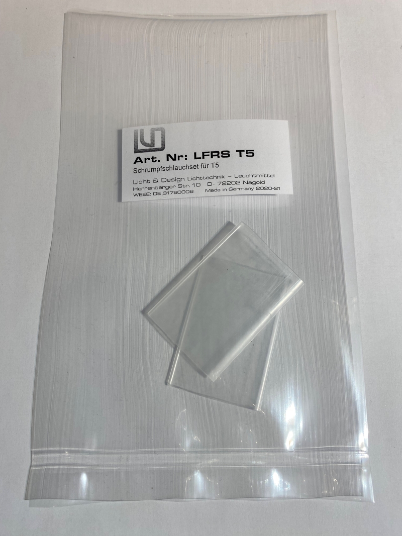 Schrumpfschlauchset transparent für T5 (2 x Schrumpfschlauch im Polybeutel) Auslaufartikel, Lieferung solange Vorrat reicht