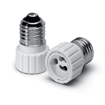 Übergangsfassung aus LPC, E27 auf GU10/GZ10. Zum Einsatz von E27 Lampen in GU10/GZ10 Leuchten. 1 Stück 