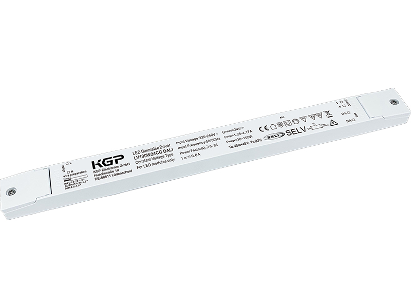 LV 30W 24 CG DALI LED Konstantspannungstreiber FLACH, DALI 2 + Push, 24V DC Dimmbar DALI 2 oder mit Taster (Push) Dimmbereich typisch zwischen 1-100% (abhängig vom Dimmer) Notlichtgeeignet