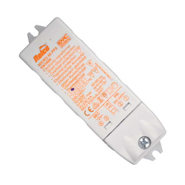 MICRO 60 PFS, 230 auf 12V AC Relco Sicherheits Trafo Dimmbar mit PhasenABschnittdimmern (trailing edge) Leistung: 10-60W Anschlüsse: 1-12V AC Abmessungen: (Gehäuse L: 91,5mm) 103x3 MICRO 60 PFS, 230 auf 12V AC Relco Sicherheits Trafo Dimmbar mit PhasenABschnittdimmern (trailing edge) Leistung: 10-60W Anschlüsse: 1-12V AC Abmessungen: (Gehäuse L: 91,5mm) 103x3