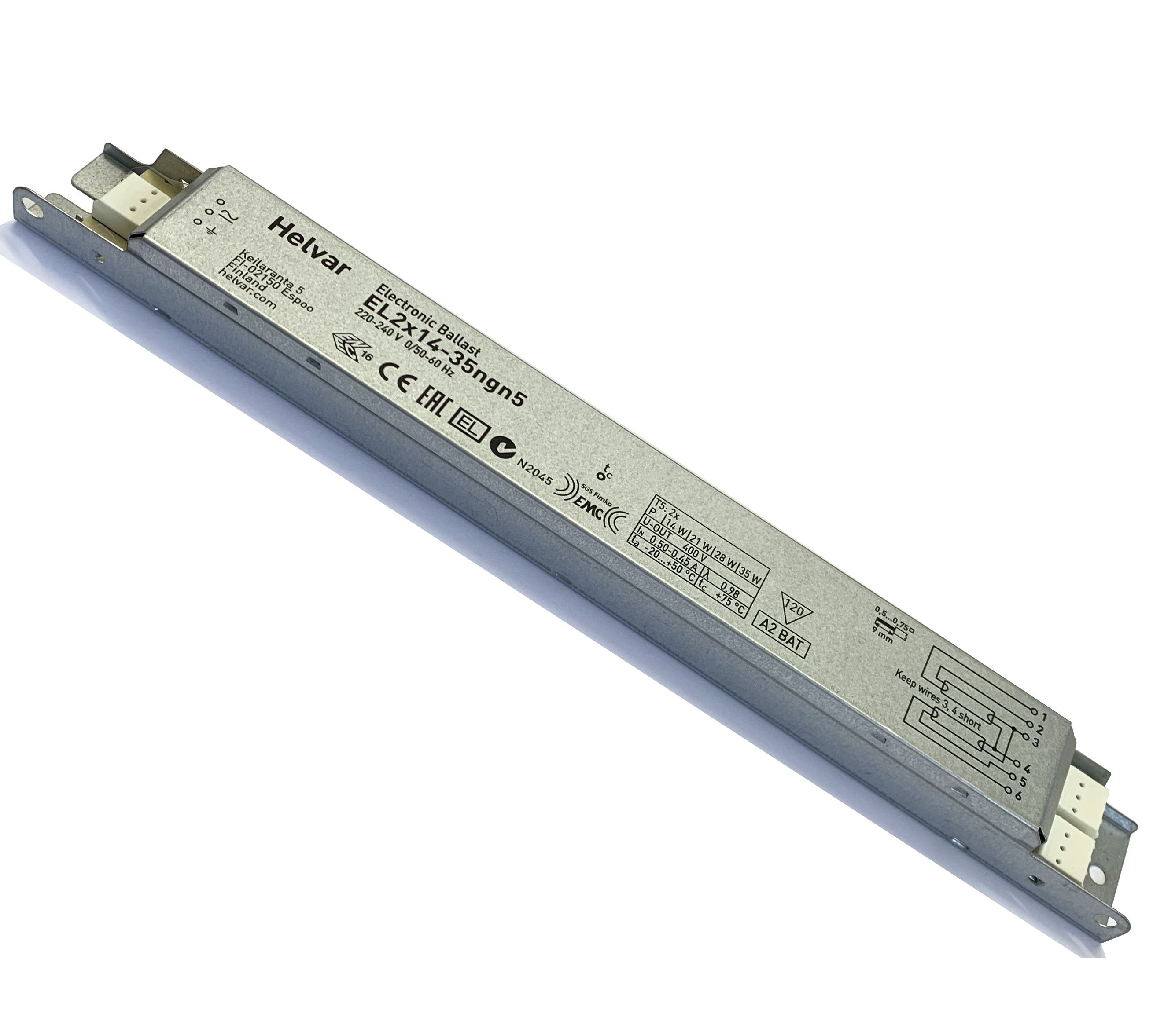 EL 2x14-35ngn5 elektronisches Vorschaltgerät (EVG) Helvar für T5 Röhren 2x 14W, 21W, 28W und 35W Nachfolger von EL2x14-35S
