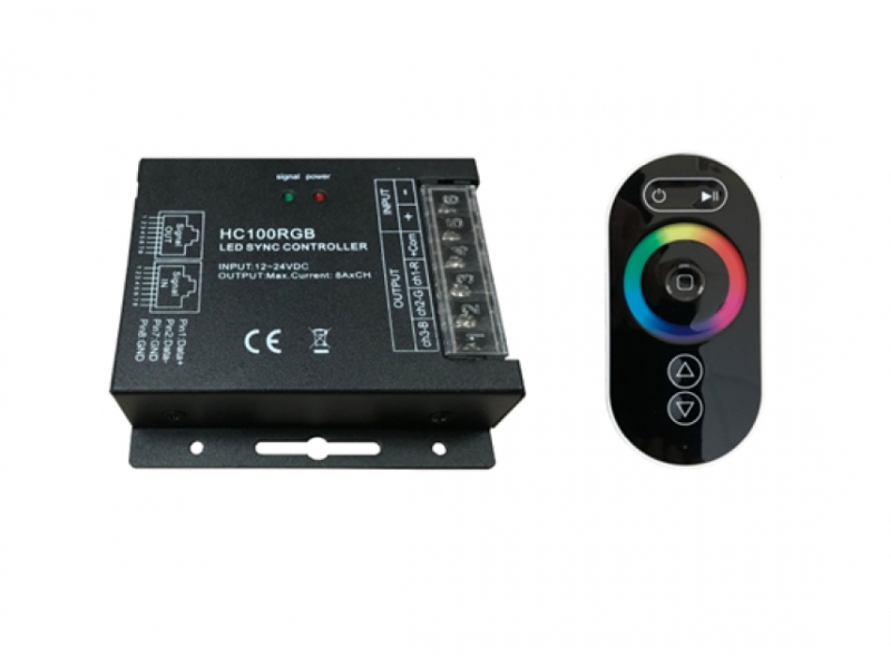 RGB-Steuerung HC100RGB, 3-Kanal, max. 8A/Kanal, inkl. Fernbedienung, IP20, Maße: 91×88×24 mm10 Programme inkl. Farbwahl & GeschwindigkeitFarbwechsel, Blinken, Dimmfunktion, Abblendeff