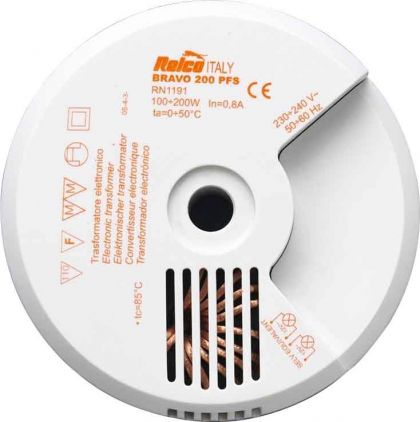 Relco RN1189 Elektronischer Trafo RUND 35-160W mit Mittelloch Ø10mm, 230V auf 12V, Klemme