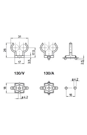 Lampenhalter / Kunststoffklammer mit Rastfüsschen zum stecken für Dulux S / SE ; PL-S Lampen 4Pin, TC-SE Lampen; Polycarbonat bis 80°C