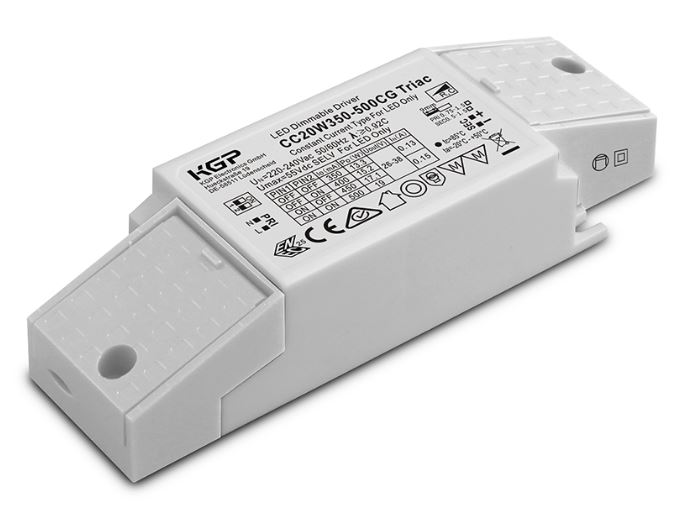 CC20W350-500CG Triac LED Treiber / LED Konverter dimmbar  9,1-19W 350-500mA 26-38V DC Phasendimmung Mit abnehmbarer Zugentlastung Strom in 50mA Schritten mittels Dip Schalter einstellb