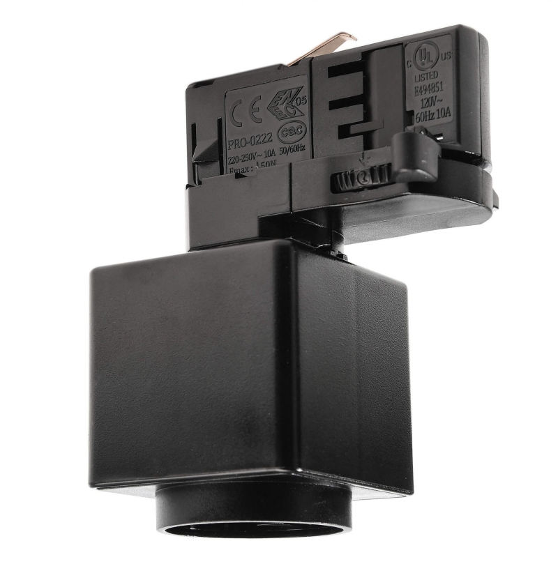3-Phasen Schienensystem, D Line Steckdosenadapter, Graphitschwarz RAL 9011 Eingangsspannung: 230 V/AC Schutzklasse: IP20 Abmessungen: 58,5x53,5x103mm 