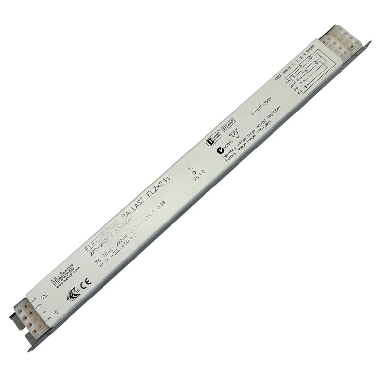 EL2x24s EVG für 2x24W für T5 Röhren, Fabrikat Helvar, 360x30x21mm mit 8 Klemmen Auslauftype ! Lieferbar solange Vorrat reicht Nachfolger ist das EL 2x24ngn5