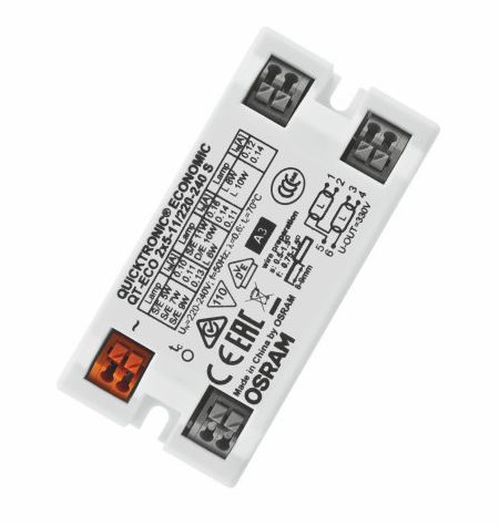 QT-ECO 2X5-11/220-240 S Elektronisches Vorschaltgerät für 2x5W, 2x7W, 2x9W und 2x11W TC-SE 2G7 Sockel Lampen, 1x10W T8 G13, 1x6W T5 und 1x8W T5 Leuchtstoffröhren LxBxH: 80x40x22mm Automatische