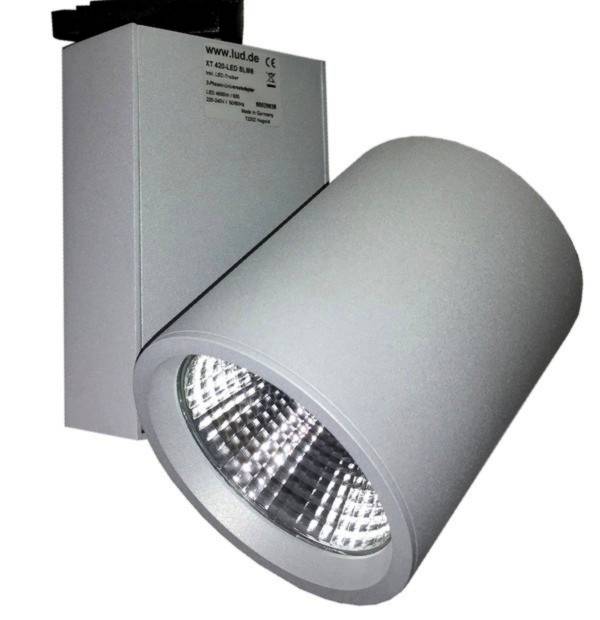 LED Stromschienenstrahler XT420-3000lm-840-MDF24-30 in SCHWARZ24° Mediumflood4000K kaltweissFarbwiedergabe Ra 803-Phasen Adapterdreh- und schwenkbar