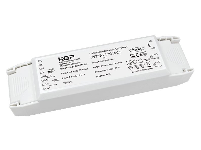 CV 75W 12 CG DALI LED Konstantspannungstreiber Compact DALI + 1-10V / 75W 12V DC Dimmbar DALI oder mit Taster (Push) und 1 - 10V Dimmbereich typisch zwischen 1-100% (abhängig vom Dimmer)