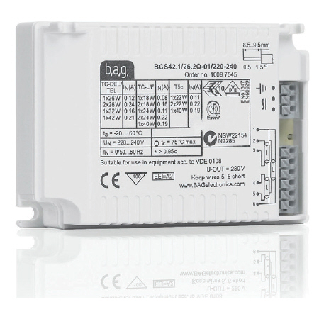 BCS 17.1-2Q 01/220-240 elektronisches Vorschaltgerät EVG für 1 oder 2 Lampen TC-HE 14W,  TC-HE 17W