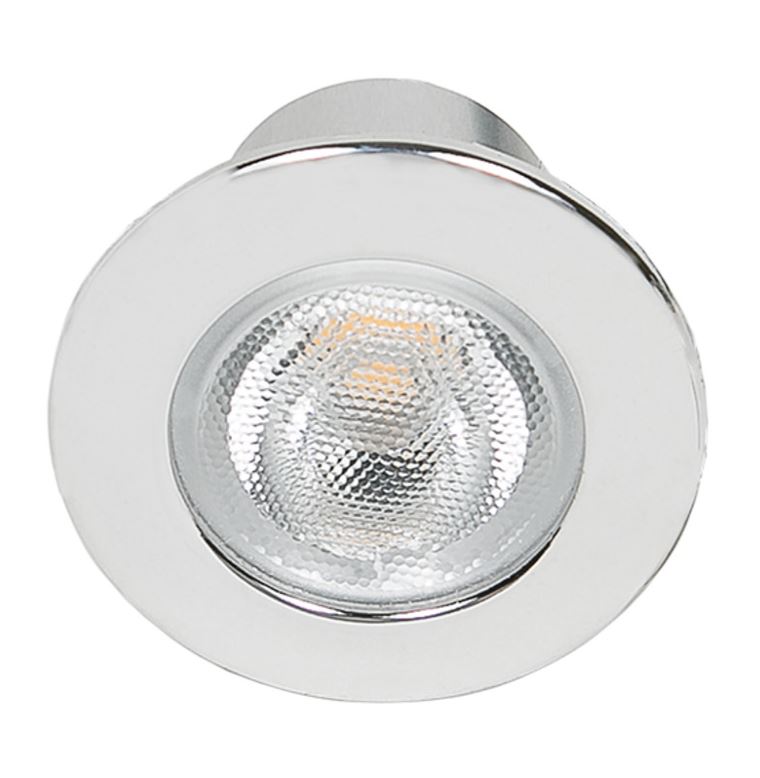 LED Mini Spot R 3,3W warmweiss Gehäusefarbe chromNobile Einbauleuchte mit runder Bauform Abstrahlwinkel 22°Leuchtenmaße Ø46x40mm Einbautiefe 35mm 3000K (warmweiss) Mit 300m