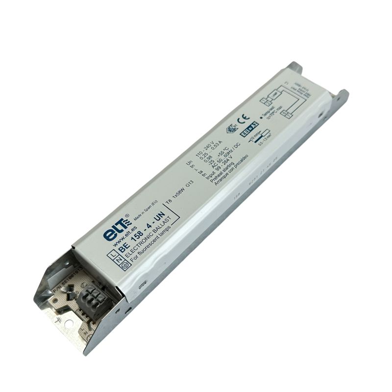 BE 158-4-UN Elektronisches Vorschaltgerät für 1x58W T8 G13 Röhren, EVG mit 230mm Länge Passend für für 1x58W T8G13 und 1x58W T9 2G13 U-Röhren LxBxH: 230x38x30mm Passend für 1x58W T8 G1