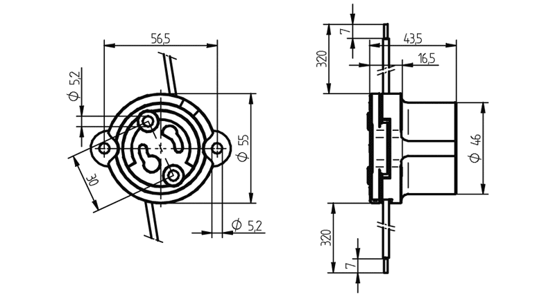 Fassung für Entladungslampen PGZ18PTFE Leitung,18 AWG 620mm Fassung für Entladungslampen PGZ18PTFE Leitung,18 AWG 620mm