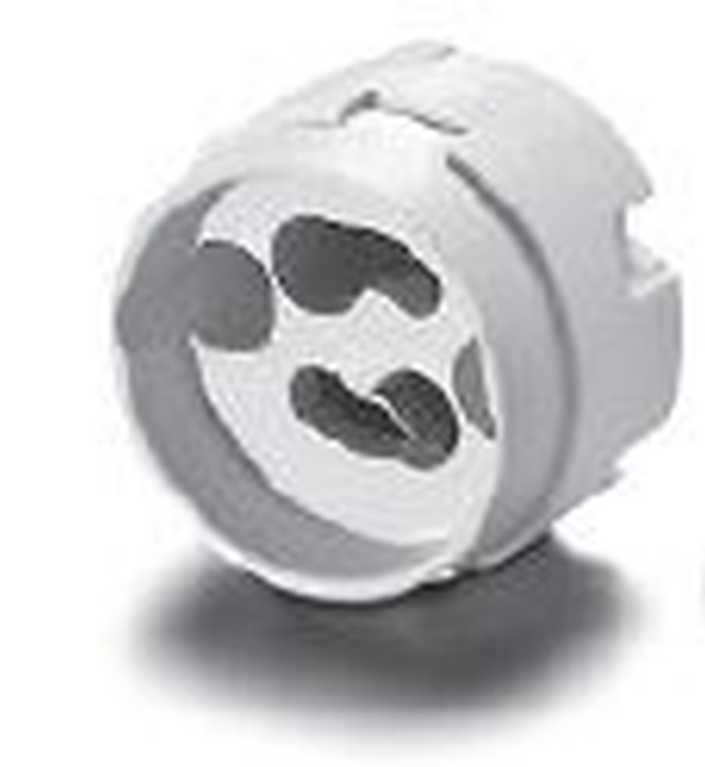 Fassung GU10 / GZ10 ohne Kabel, Gehäuse: LPC, T270, Nennwert: 2/250, Doppel-Steckklemmen für mehrdrähtige Leitungen mit Aderendhülse Ø1,4–1,8mm, Durchgangslöcher für Schrauben M3, TYP 31020,