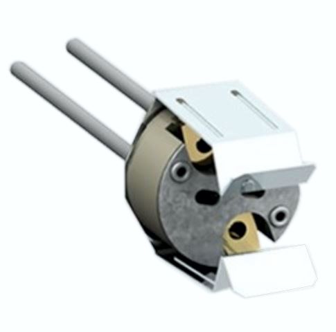 Fassung GZ4, G5,3 GU5,3, GX6,35 GZ6,35 mit Metall-Halteklammer, Gehäuse Steatit / Kerami, für Halogen Niedervolt Lampen max 240W 24V 10A Teflonleitung FEP 150cm mit Adernendhülsen, 1mm², 10A, max.