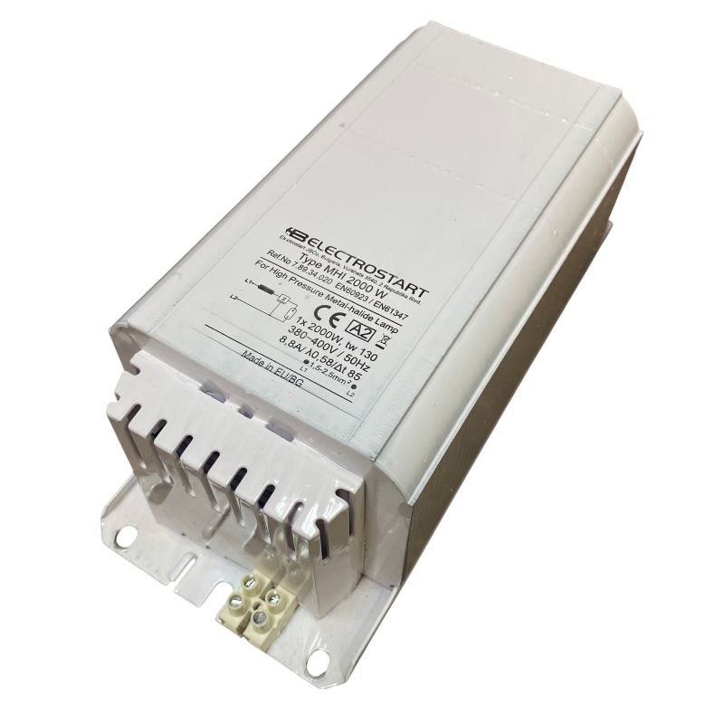 MHI 2000W 380-400V 8,8A 50Hz Vorschaltgerät (Ohne Zündeinheit) für 2000W Metalldampflampen Spannung: 380-400V bei 50Hz Nennstrom: 8,8A Anschlussklemmen 1,5 - 2,5qmm Bauform: 250x10