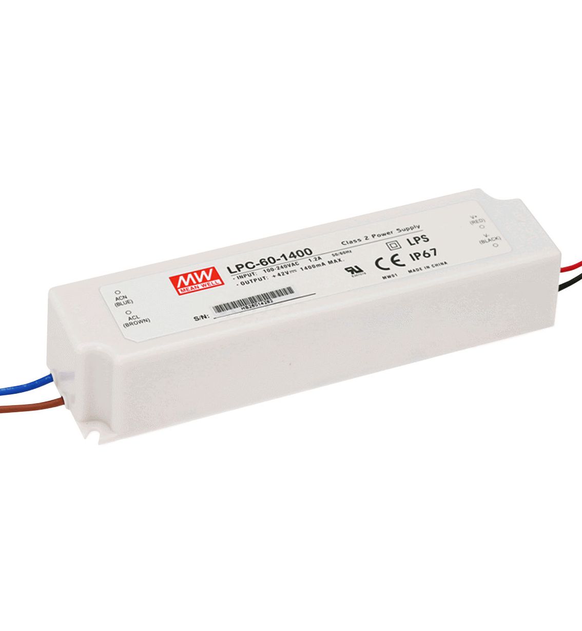 LPC-60-1050 LED Konverter 60W 1050mA nicht dimmbar, IP67, 90...264V AC 127-370V DC Konstantstromkonverter Schutzart IP67 für den Innen- und Außeneinsatz geeignet  Gehäuse aus K