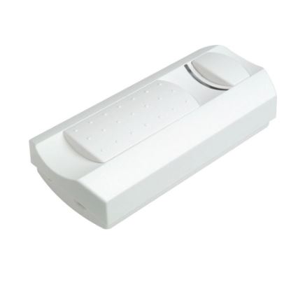 Schnurdimmer 8113 mit Schieberegler zur Dimmung von Halogenlampen 20-300W, mit Ein/Aus Schalter, Gehäuse Weiß Schieberegler für Hand- und Fußbetätigung Einsetzbar für: HV-Halogenlampen