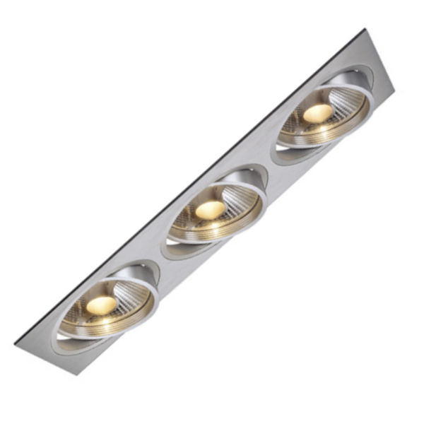 Hochvolt Einbauleuchte TRIA II ES111 SQUARE, für Leuchtmittel 3x75W GU10 ES111 oder entsprechende LED-Lampe, inkl. Blattfedern, ALU-Gebürstet,