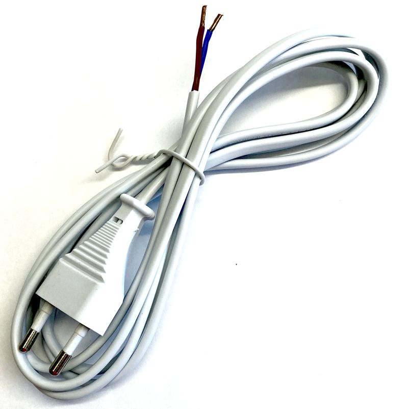 Anschlusskabel 2 x 0,75mm², 200cm mit Eurostecker (CEE 7/16),  - freies Kabelende mit Aderendhülsen, weiss, unverpackt Anschlusskabel 2 x 0,75mm², 200cm mit Eurostecker (CEE 7/16),  - freies Kabelende mit Aderendhülsen, weiss, unverpackt