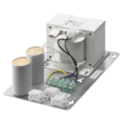 2000W Vorschaltgerät / Netzteil komplett, für Außenstrahler 2000W, 9,8-11,3A, 400V 50Hz, inkl. Kondensator Alles auf Befestigungsplatte aus verzinktem Stahlblech montiert. Nennstrom: 9,8A -11,