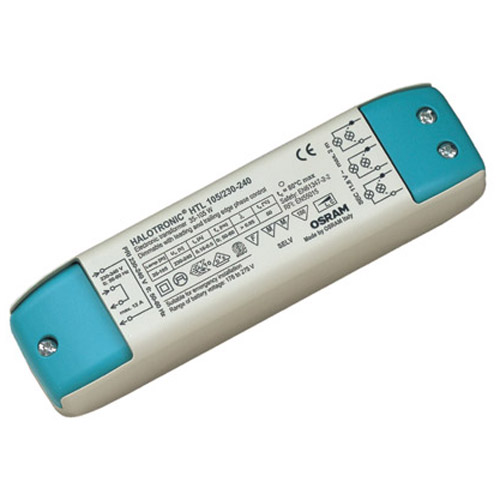 HTL 35 -105VA Osram Halotronic Trafo 105W 12V AC, dimmbar mit Phasen AN- oder Abschnittdimmer, mit Zugentlastung, 3x12V - 2x230V, LxBxH: 170x44x34mm Auch für LED Retrofit Lampen geeignet z.B. Osra