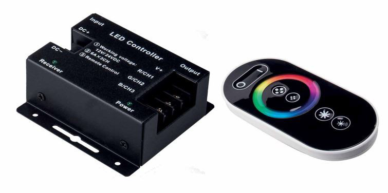 LED Steuerung (1 Zonen FL-RF Steuerung (12/24V, 216/432W))inklusive Fernsteuerung mit 18 dynamischen Farb-Programm ausgestattet Farbkombination einstellbar durch Farbrad dimmbar du