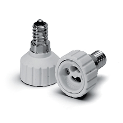 Übergangsfassung aus LPC, GU10/GZ10 auf E14. Zum Einsatz von GU10/GZ10 Lampen in E14 Leuchten. 1 Stück