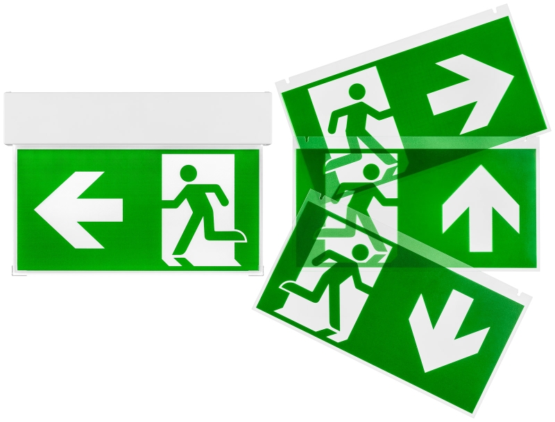 LED Notausgangsleuchte / Fluchtwegsleuchte EM ready2apply BASIC Exit 30m Für verschiedene Montagemöglichkeiten (Decke, Wand) Komplettset mit integrierter Elektronik, Piktogrammen (5 Stk. e